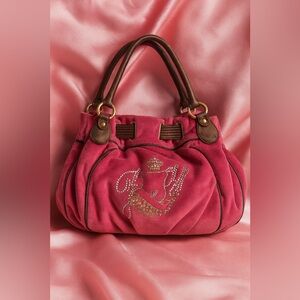 Juicy Couture Daydreamer Pink Velour Bag Y2K Vintage Bling Purse Hobo Slouch